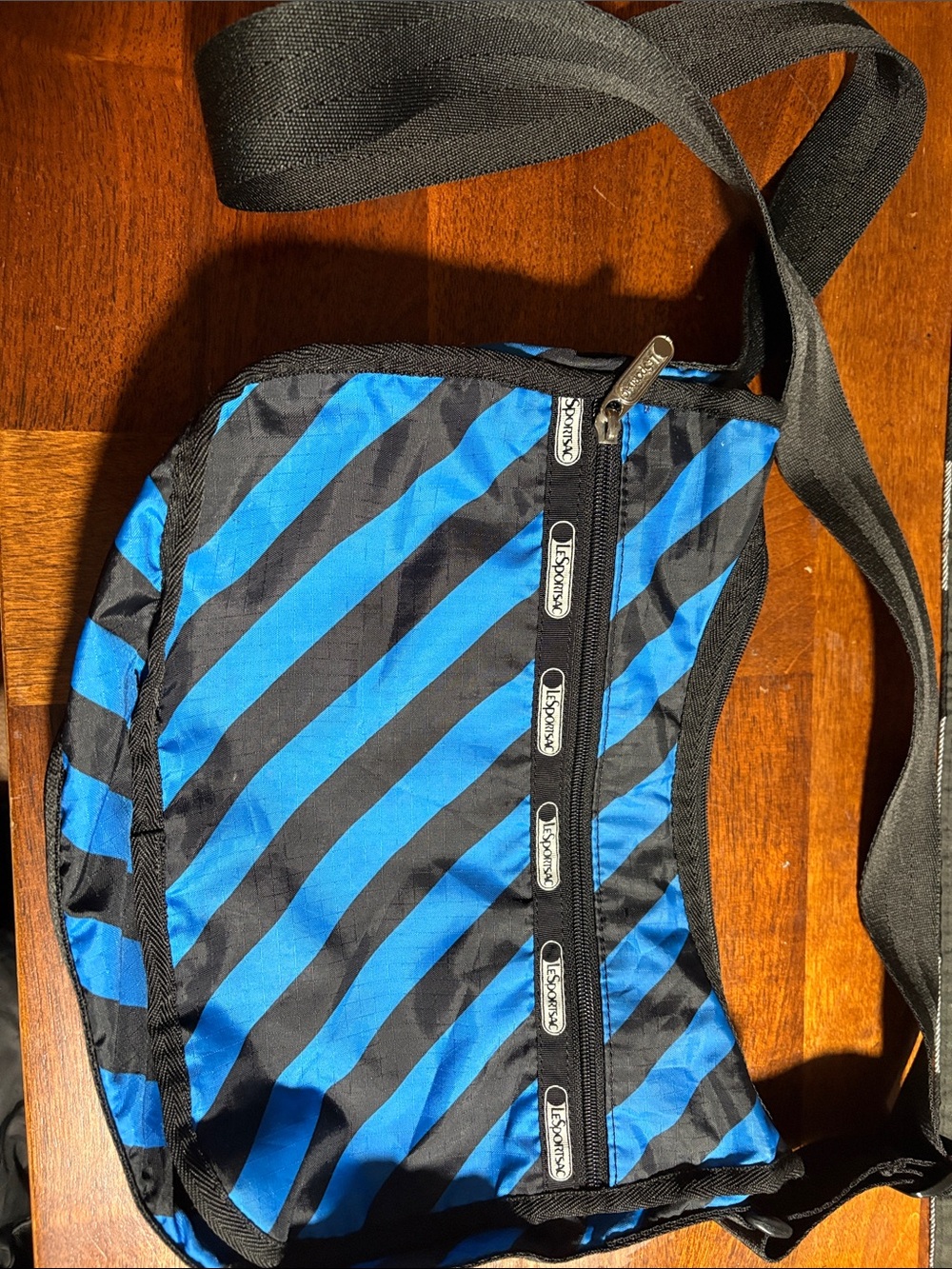 Lesportsac Blue and Black Diagonal Stripe Messenger Bag